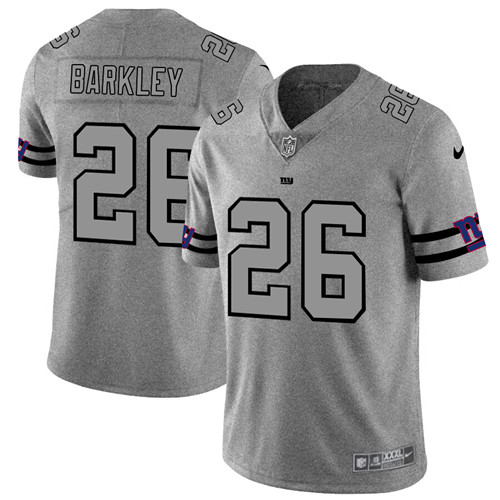 Men's New York Giants #26 Saquon Barkley 2019 Gray Gridiron Team Logo Limited Stitched NFL Jersey